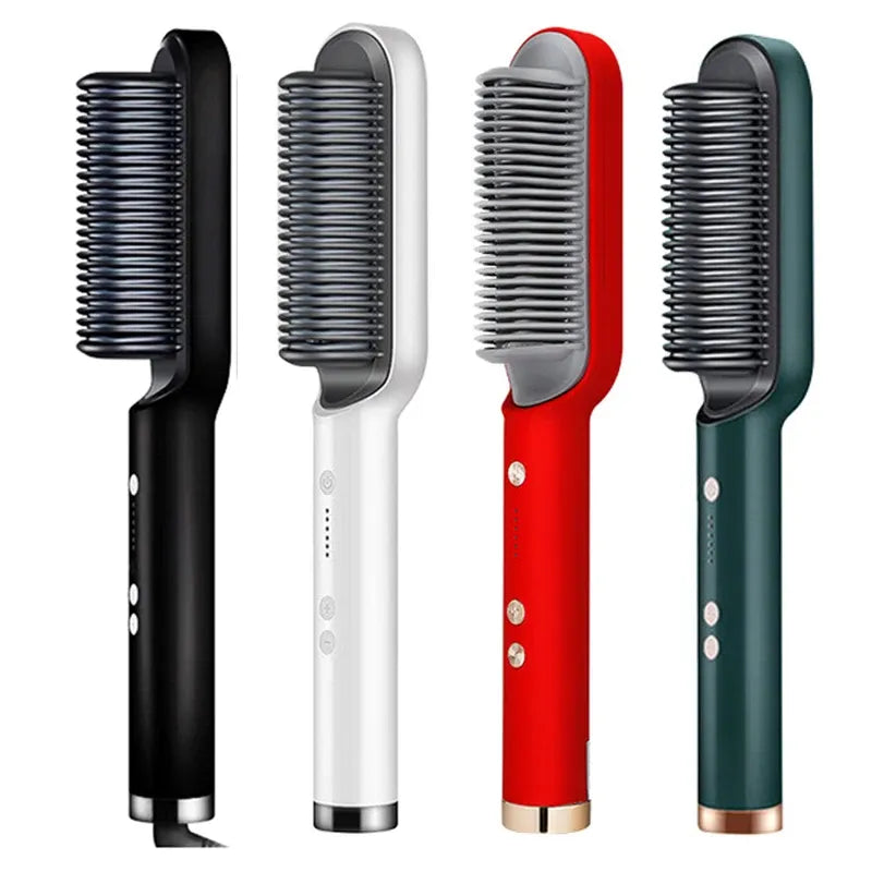Hqt-909b Electric Hair Straightening & Curling Comb/brush – Dual-purpose Professional Hair Styler, Non-damaging Splint, | 2 In 1 Hair Straightener | ( Random Color )